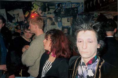 New York Dolls and Heartbreakers Johnny Thunders and fans. Photo Dublin 1990 (The Shakers were special guests on J.T.'s birthday at the old Marquee in July 1985). 